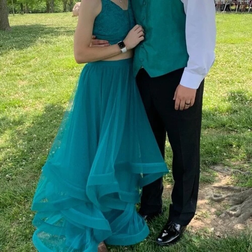 City Triangles Maxi Skirt Teal Sequin Tiered Prom Formal Party sz 2/4